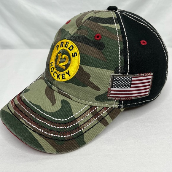 NHL Nashville Predators Camouflage Baseball Hat With American Flag. - Picture 5 of 11